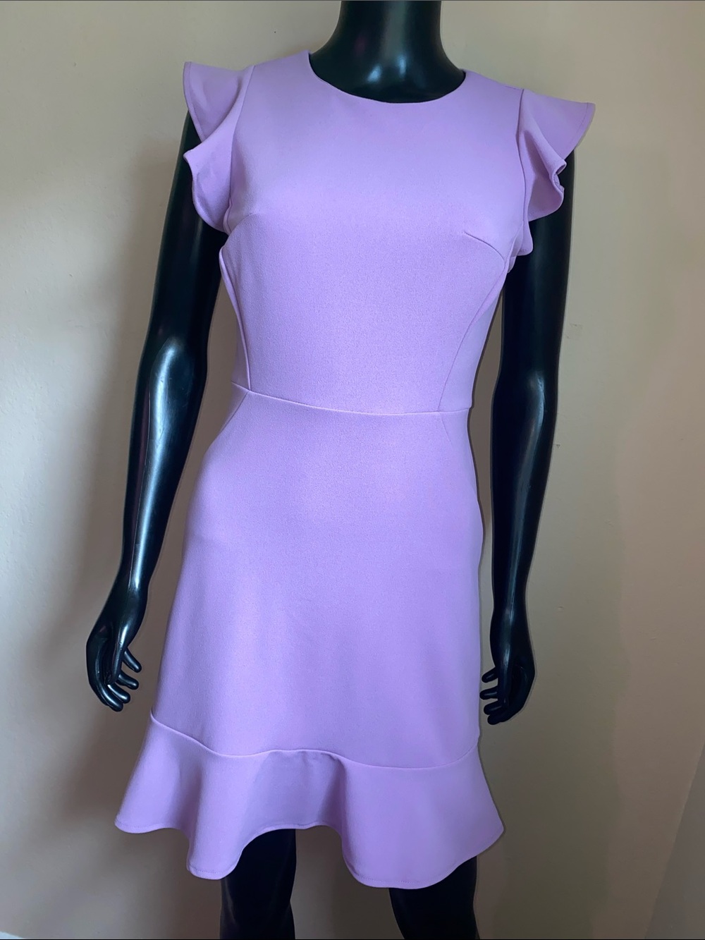 She + Sky Lavender Ruffle Flutter Sleeve Midi Dress